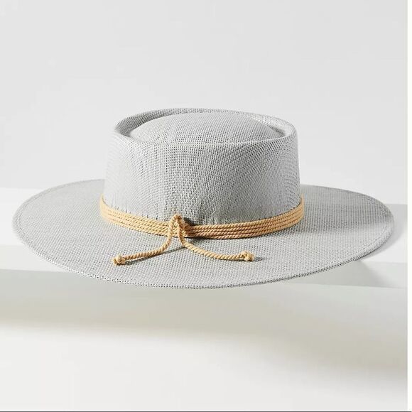 Anthropologie Light Gray Hat with Tan Band - Picture 3 of 12
